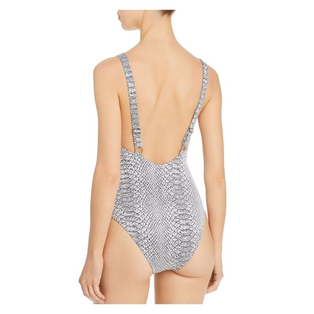 PRISM Women's Snake Grey Snake Print High Leg Tie Knot One Piece Swimsuit S - Picture 2 of 2